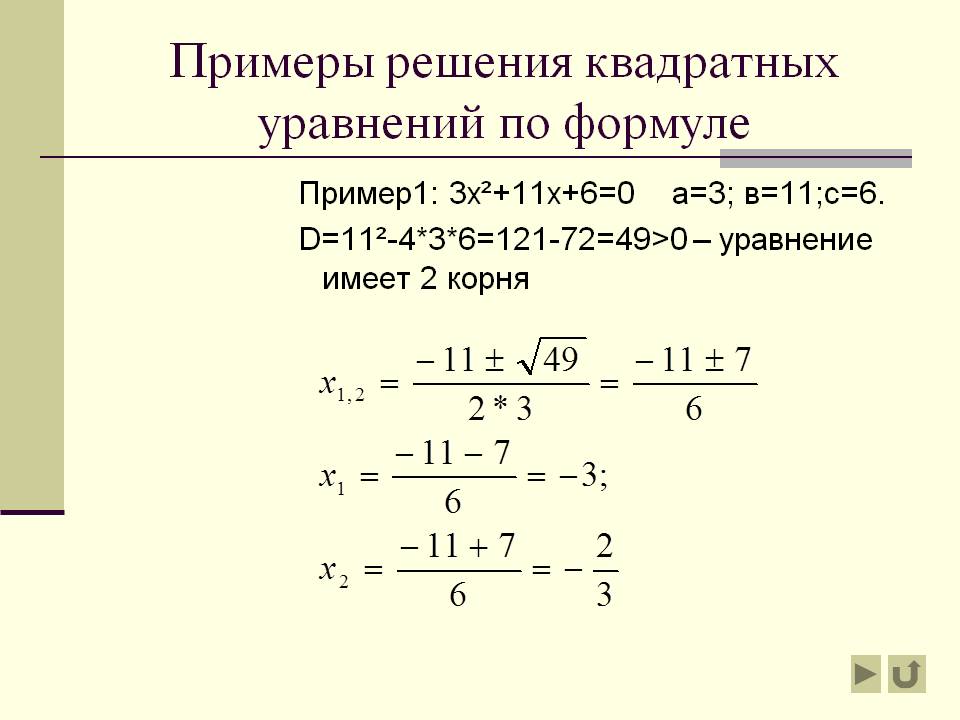 Примеры решения квадратных уравнений