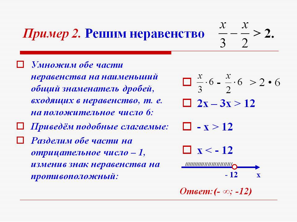 Умножим обе части неравенства на наименьший общий знаменатель дробей