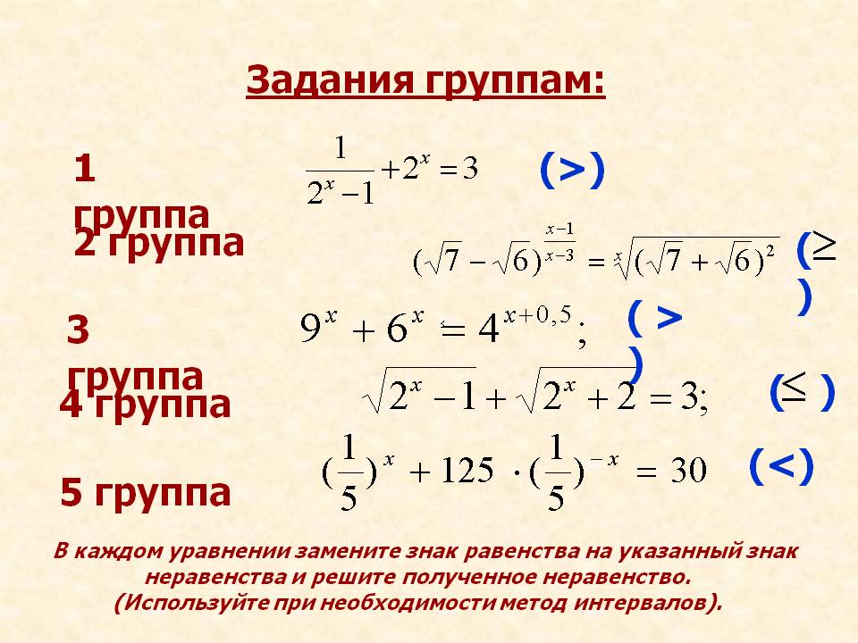 Задания группам: