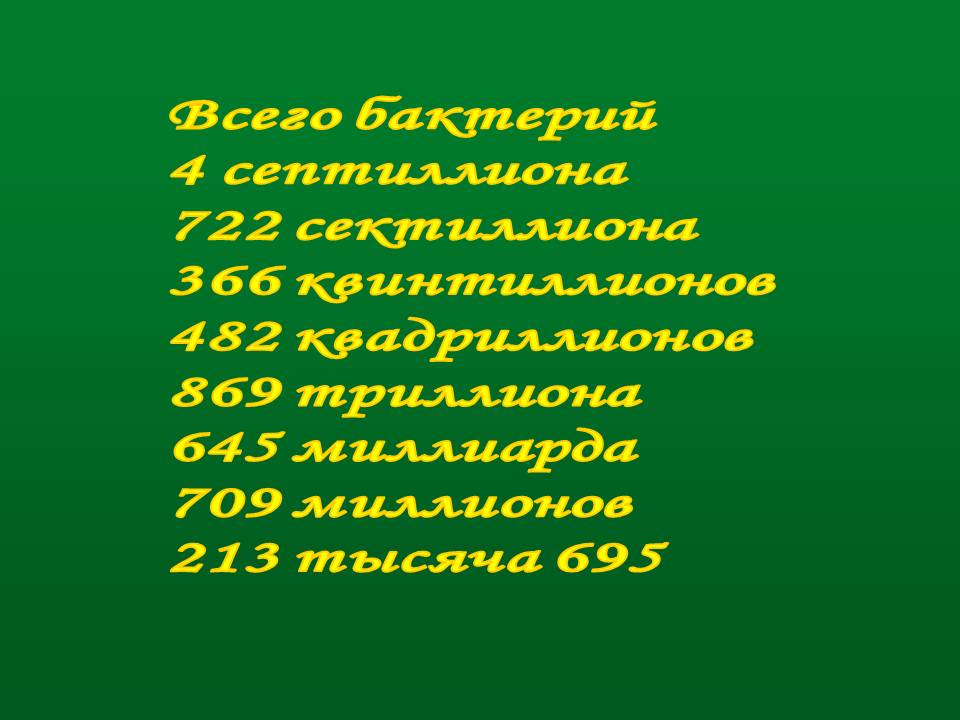 Всего бактерий 4 септиллиона