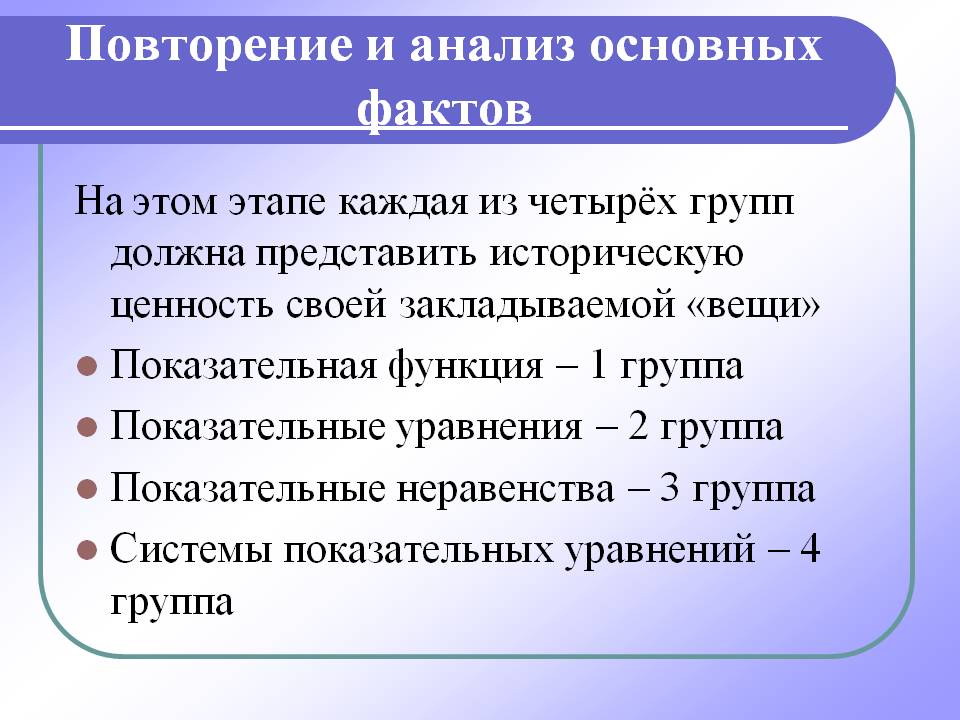 Повторение и анализ основных фактов