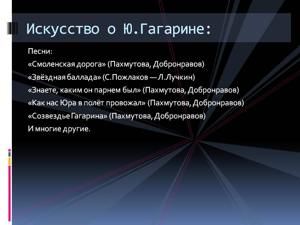 Искусство о Ю.Гагарине: