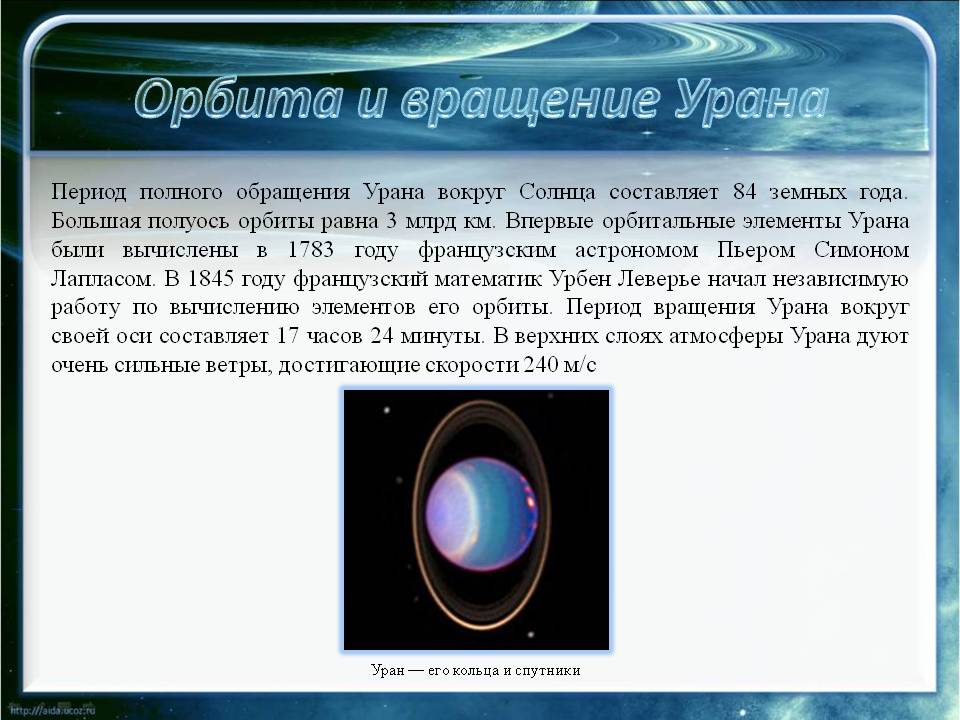 Орбита и вращение Урана