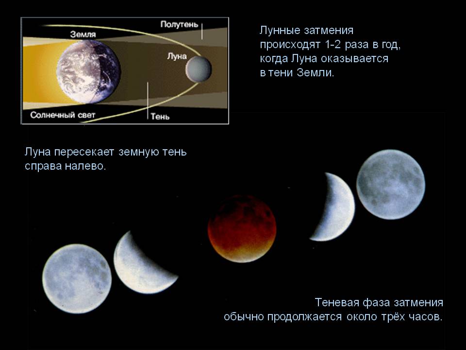 Лунные затмения происходят 1-2 раза в год