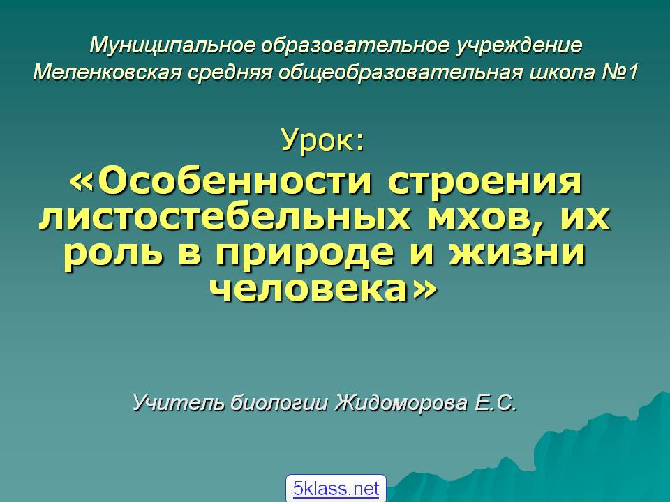 Особенности строения листостебельных мхов