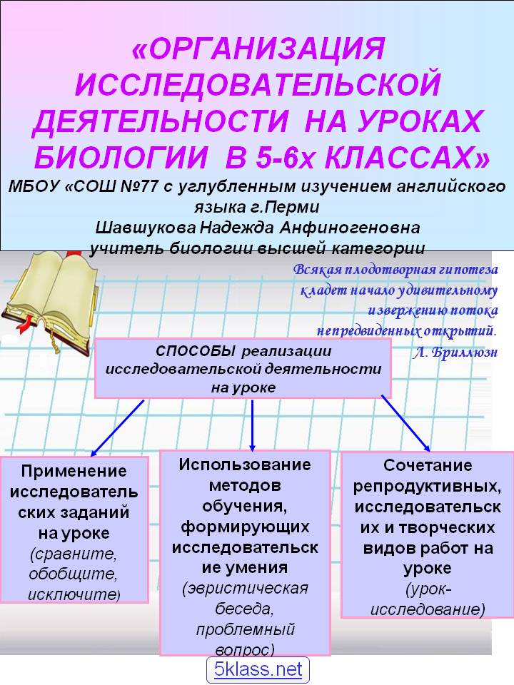Организация исследовательской деятельности на уроках биологии