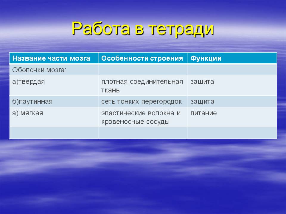 Работа в тетради