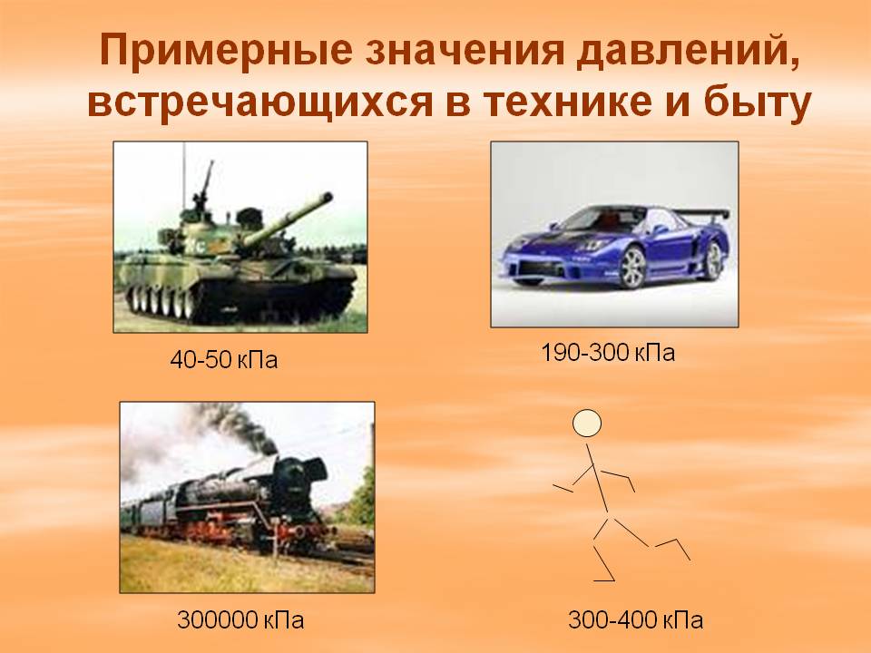 Примерные значения давлений, встречающихся в технике и быту