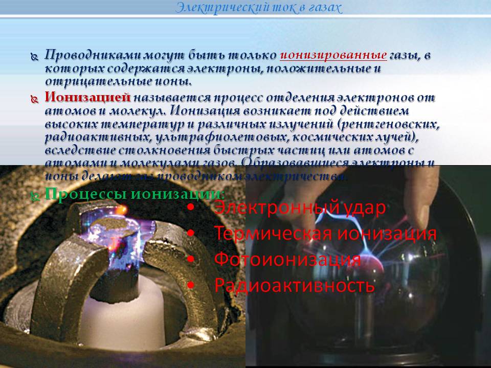 Электронный удар Термическая ионизация Фотоионизация Радиоактивность