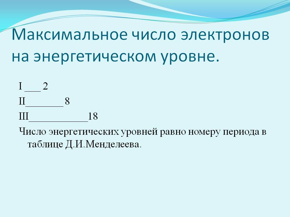 Максимальное число электронов на энергетическом уровне