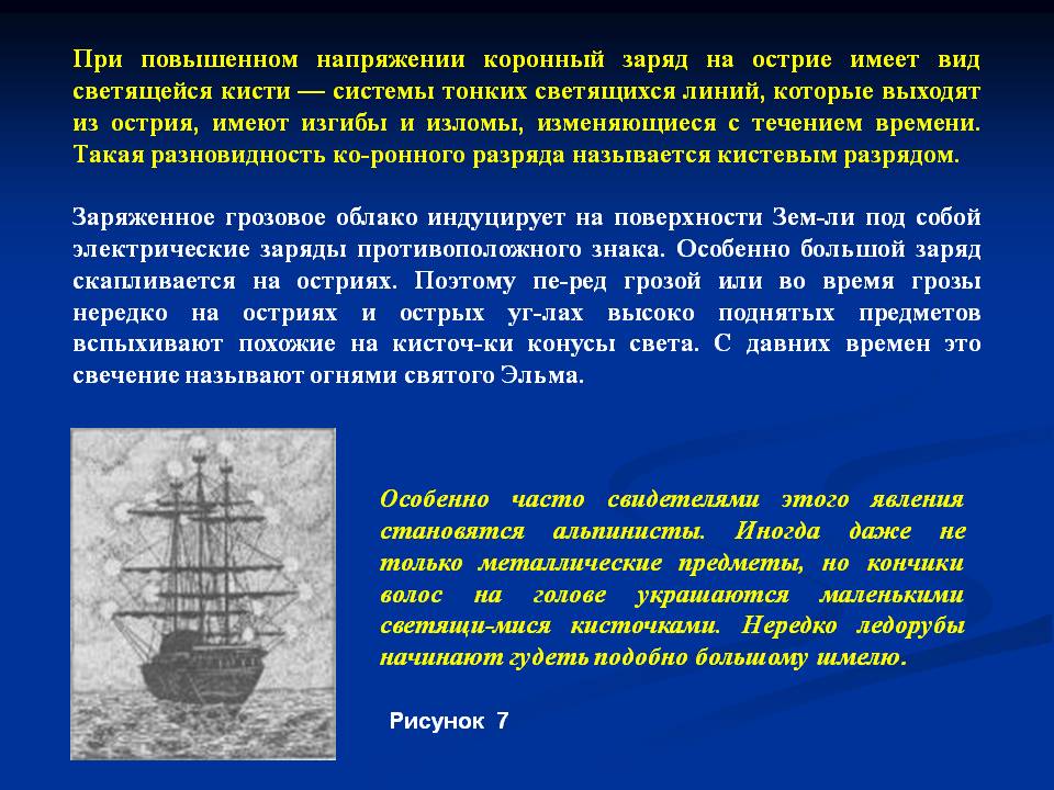 При повышенном напряжении коронный заряд на острие имеет вид