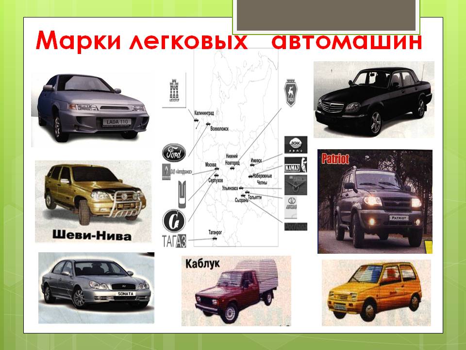 Марки легковых автомашин