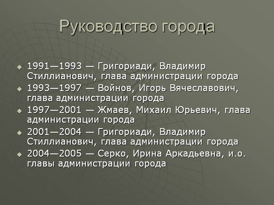 Руководство города