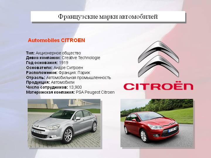 Французские марки автомобилей