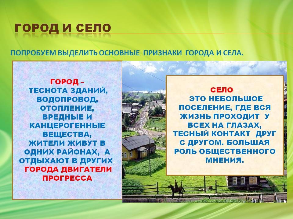 Признаки города и села