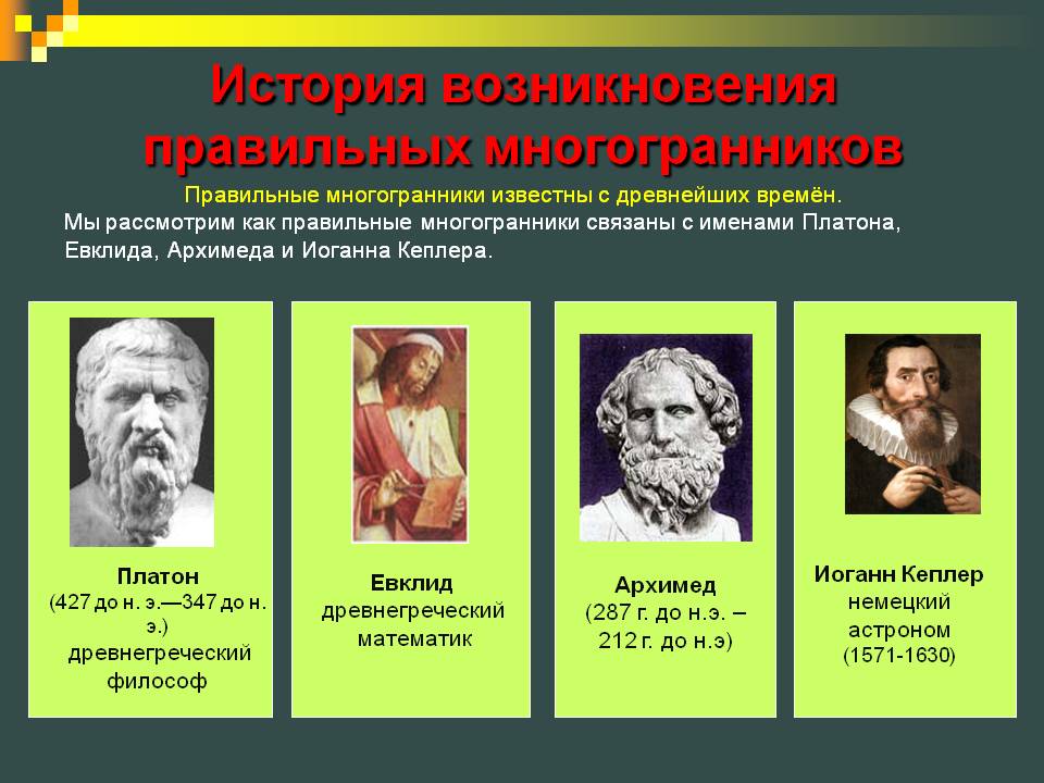История возникновения правильных многогранников