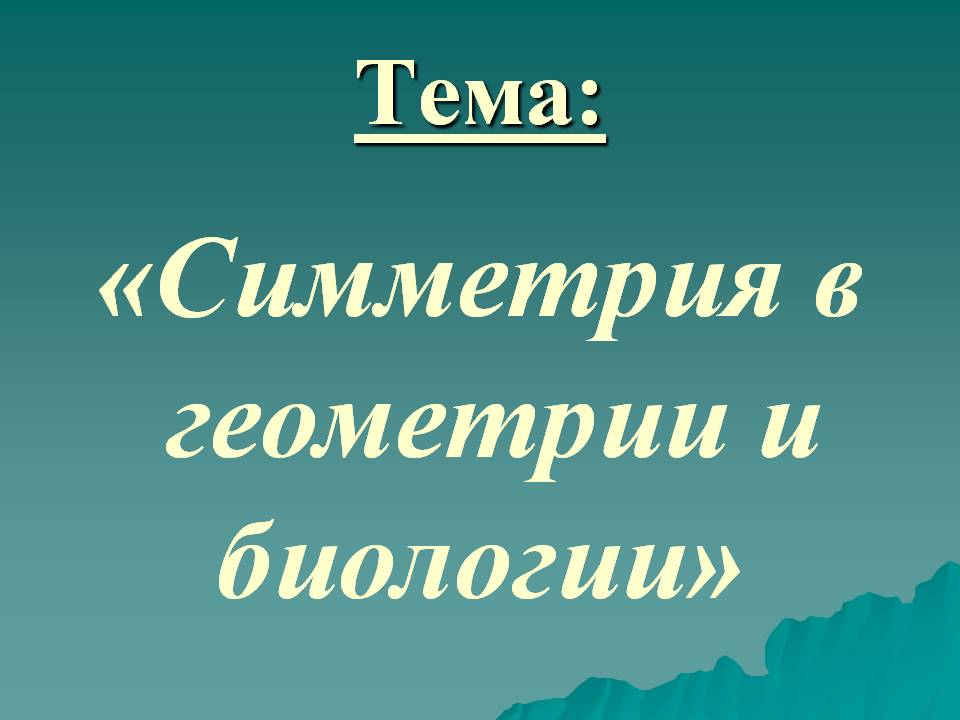 «Симметрия в геометрии и биологии»