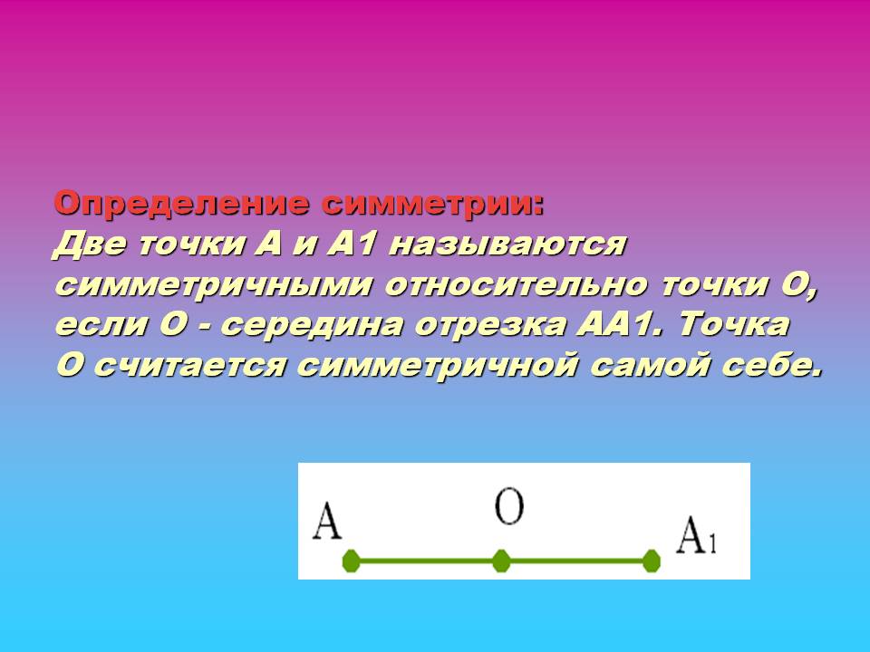 Определение симметрии: Две точки А и А1 называются симметричными