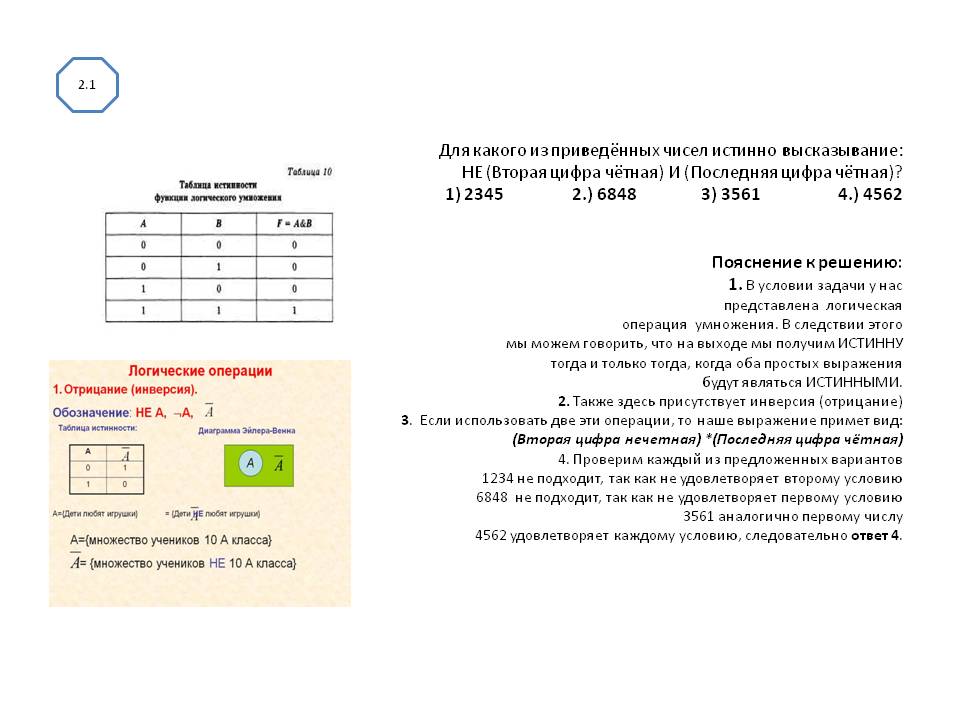 Для какого из приведённых чисел истинно высказывание: НЕ (Вторая цифра