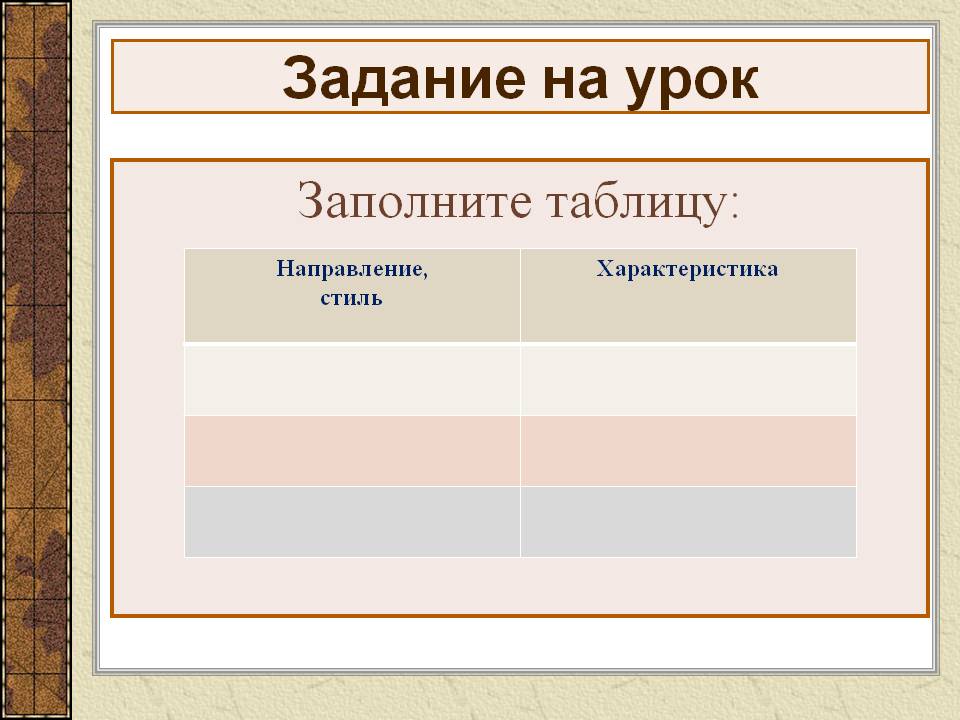 Задание на урок
