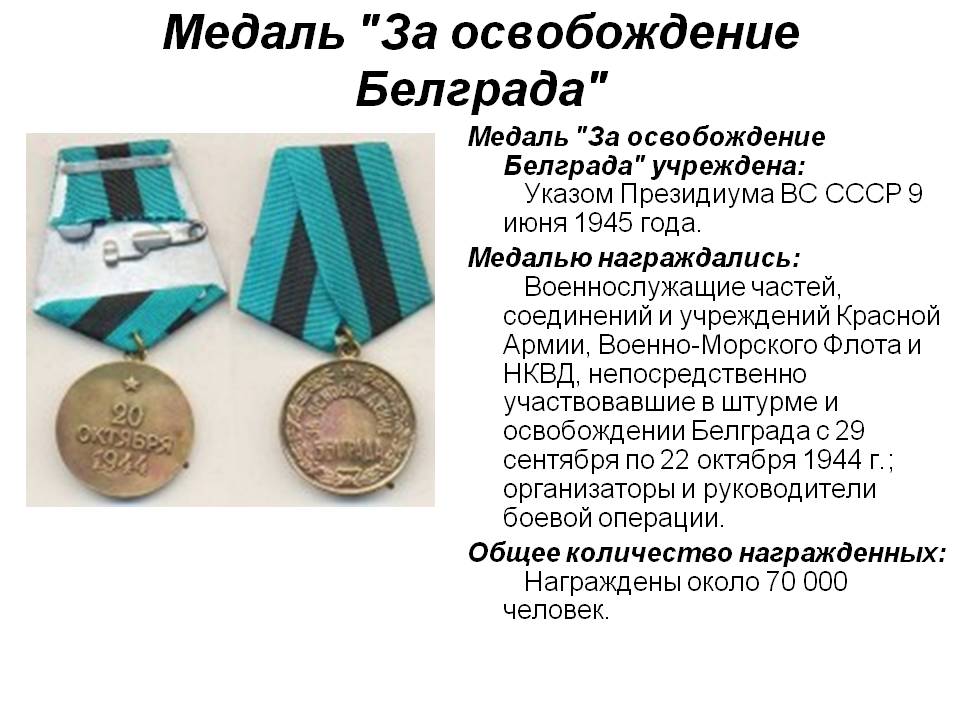 Медаль "За освобождение Белграда"