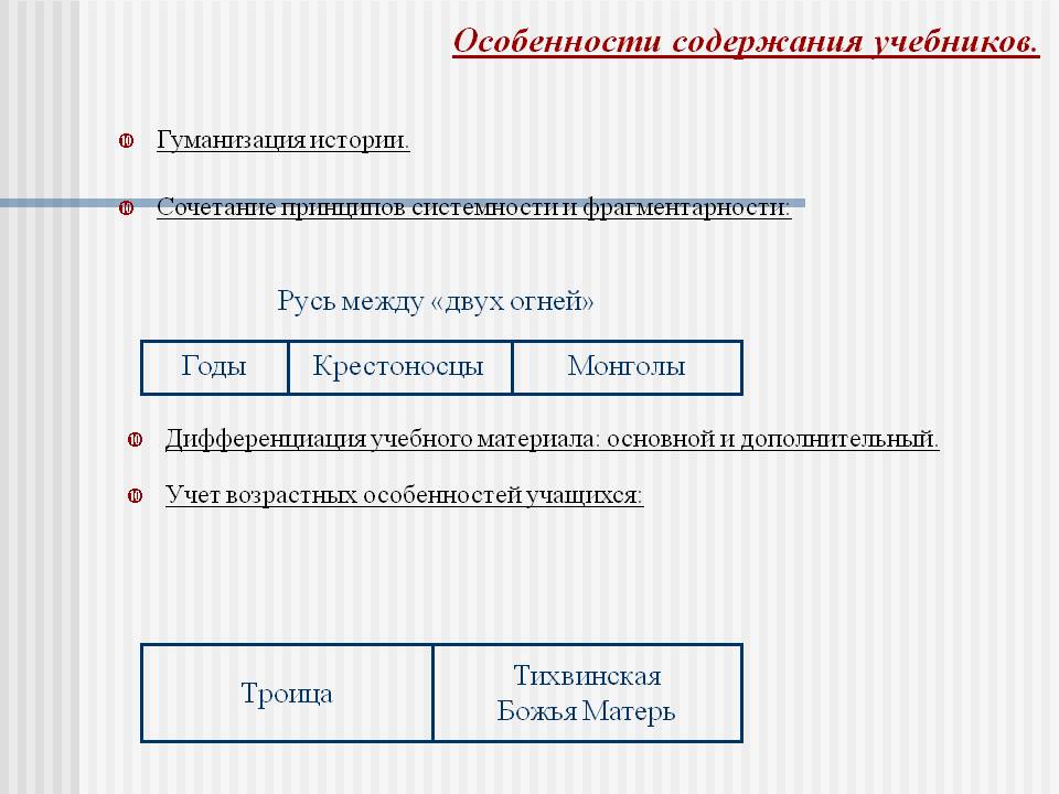 Особенности содержания учебников
