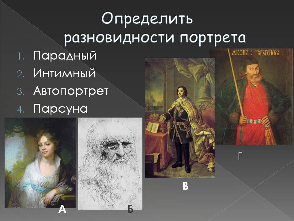 Определить разновидности портрета Определить разновидности портрета
