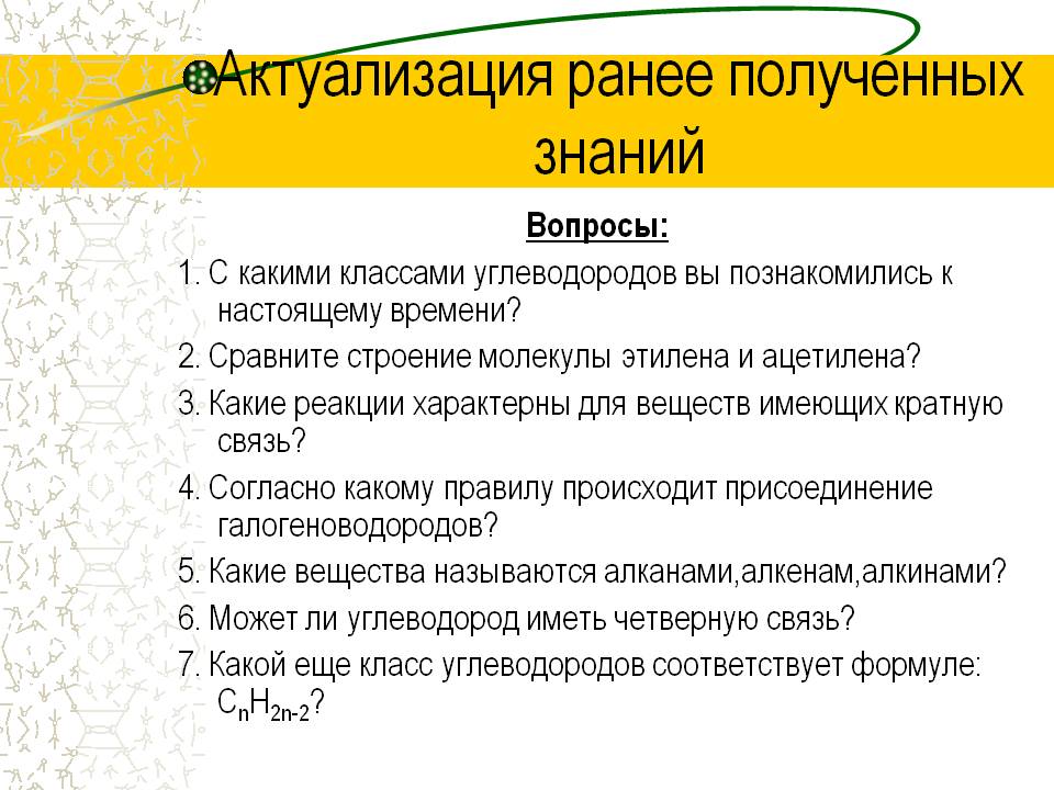 Актуализация ранее полученных знаний