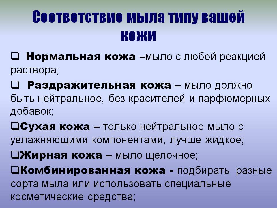 Соответствие мыла типу вашей кожи