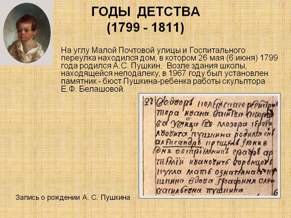 Годы детства (1799 - 1811)