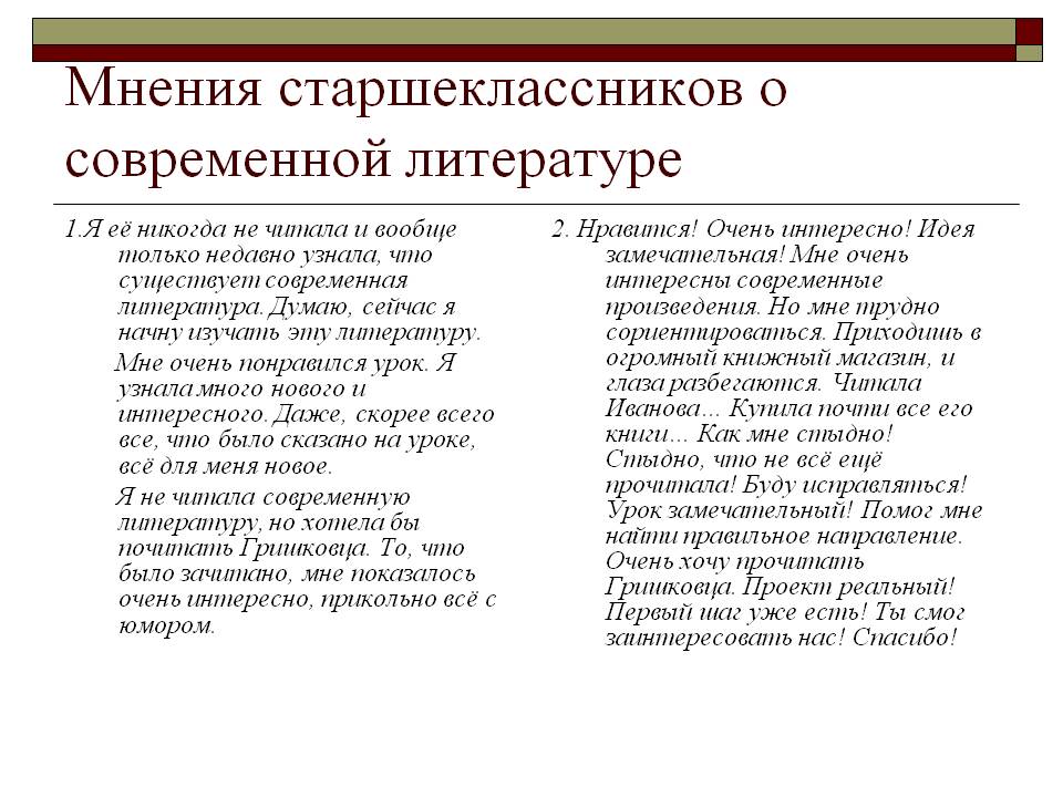 Мнения старшеклассников о современной литературе