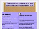 Основные факторы размещения предприятий черной металлургии